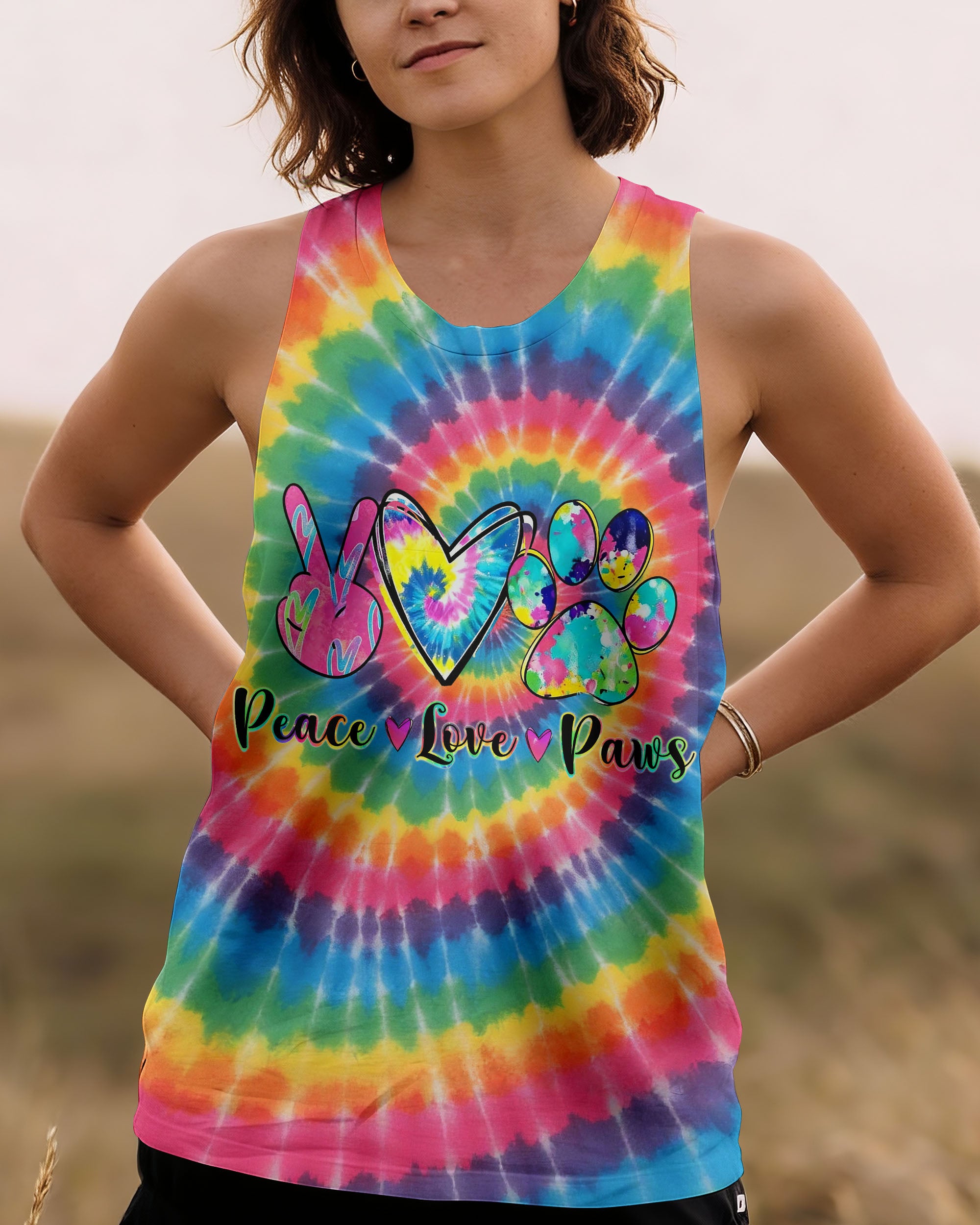 PEACE LOVE PAWS RAINBOW SWIRL ALL OVER PRINT - YHHG2612252