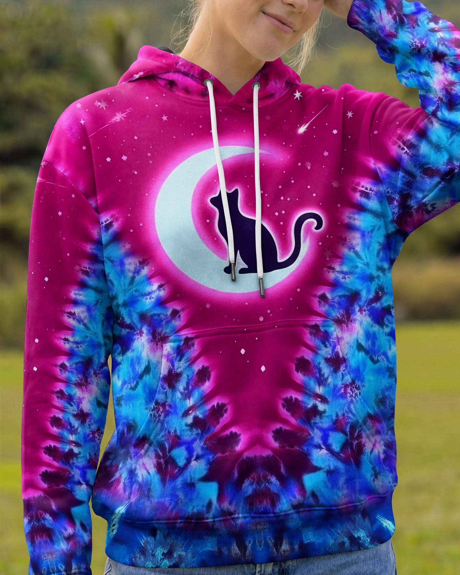 PINK BLUE SWIRL COSMIC CAT ALL OVER PRINT - YHHG2701261