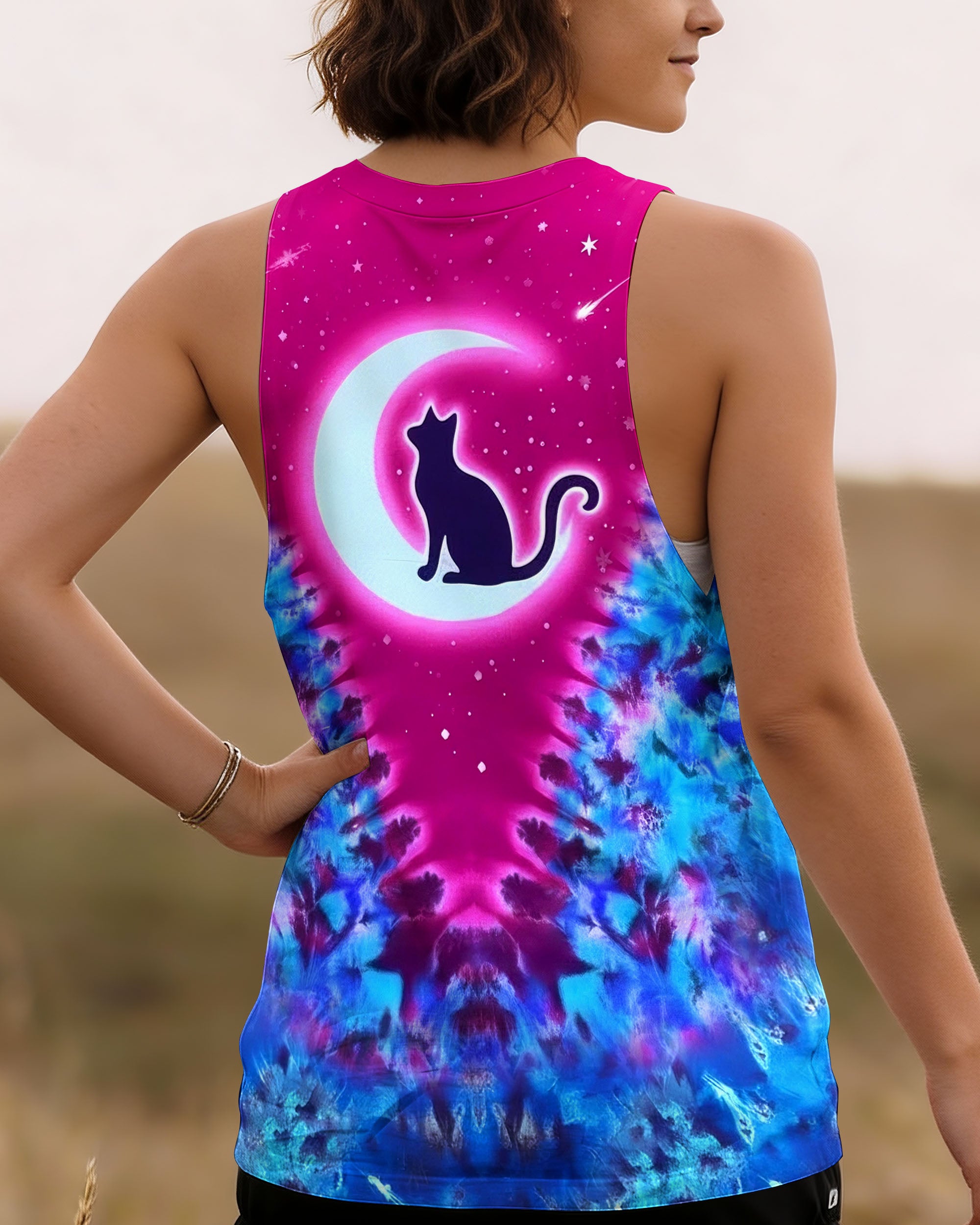 PINK BLUE SWIRL COSMIC CAT ALL OVER PRINT - YHHG2701261