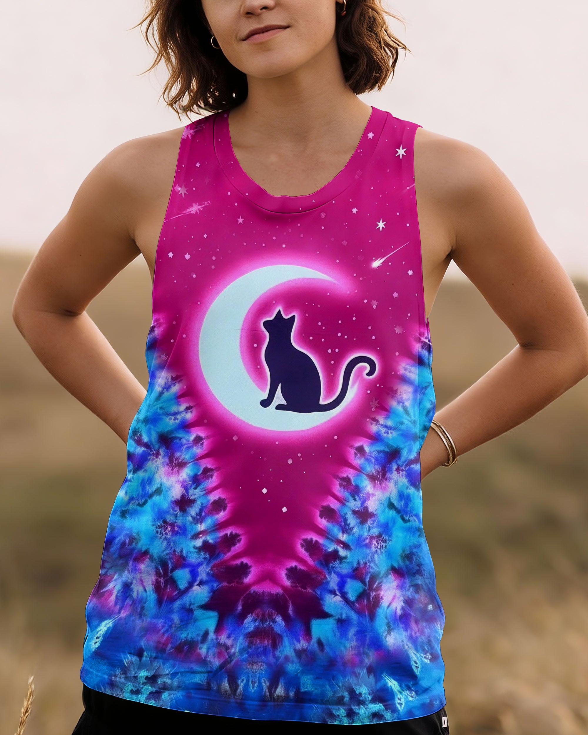 PINK BLUE SWIRL COSMIC CAT ALL OVER PRINT - YHHG2701261