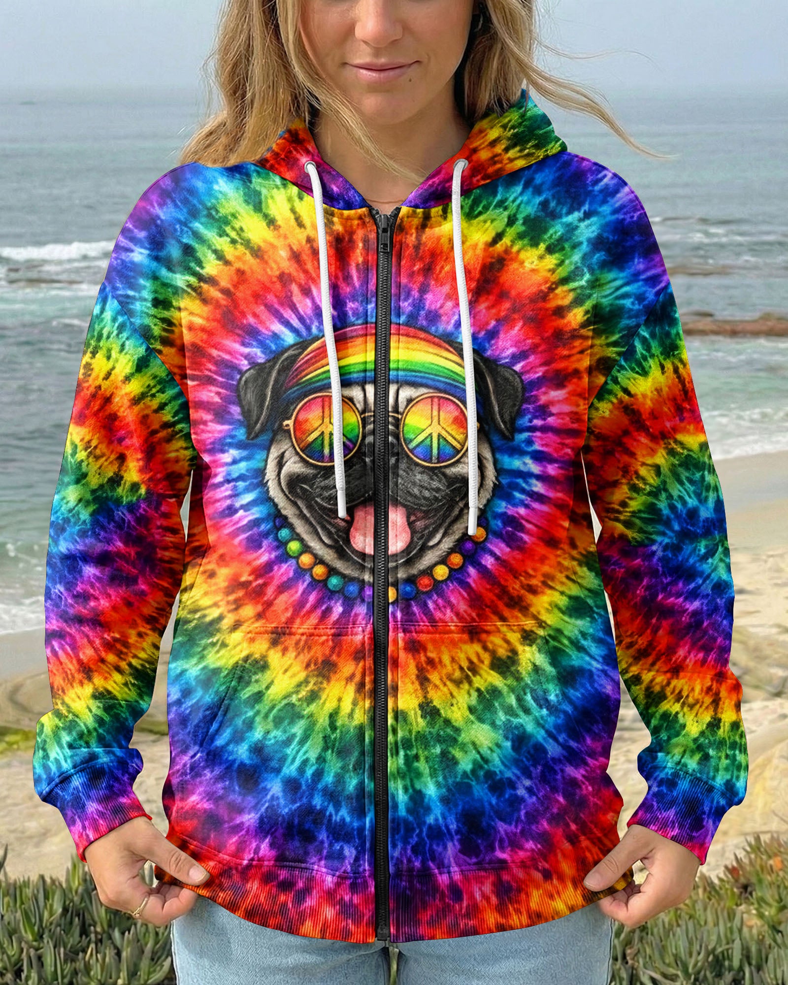 FUNNY HIPPIE PUG DOG ALL OVER PRINT - YHHG2702262