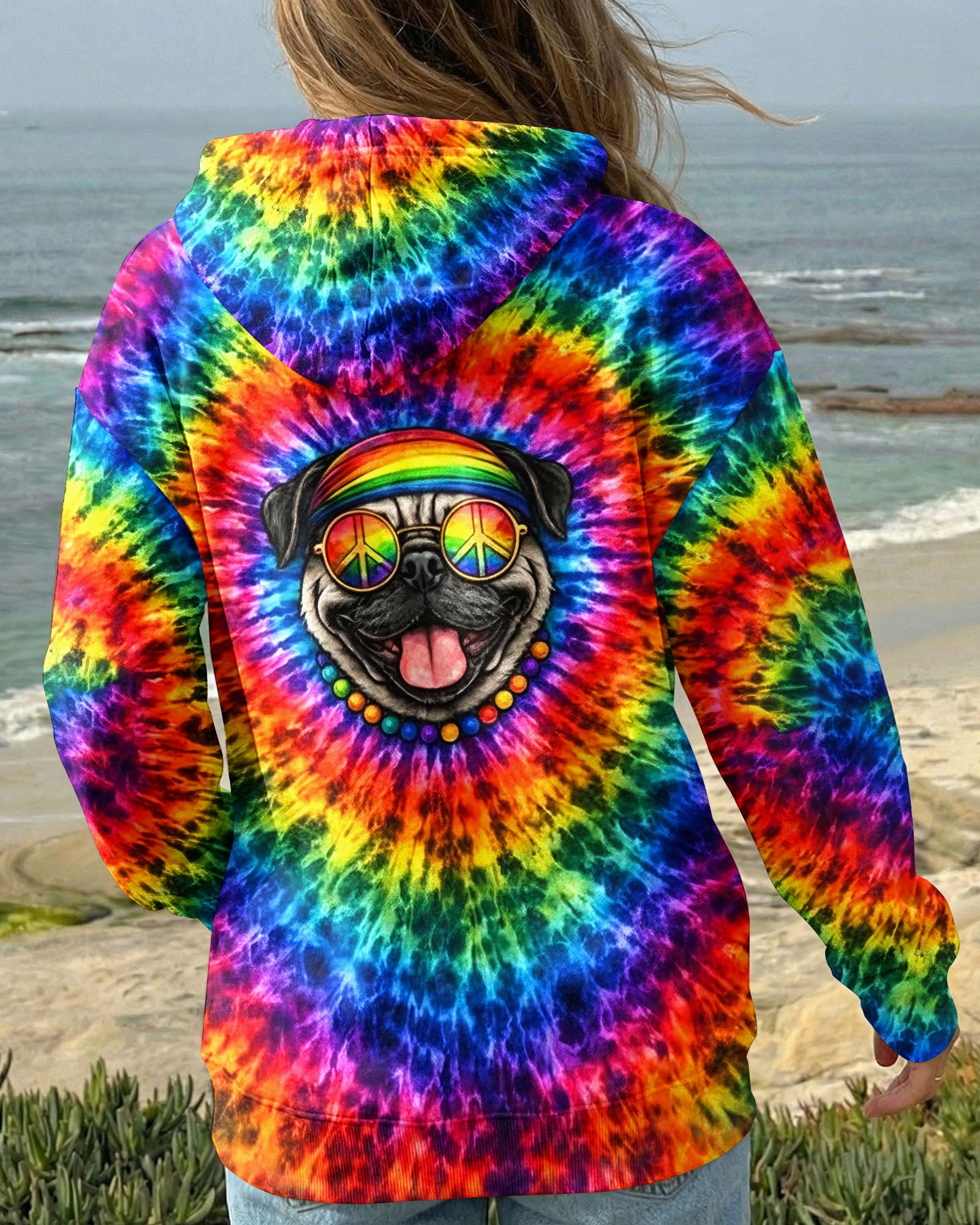 FUNNY HIPPIE PUG DOG ALL OVER PRINT - YHHG2702262
