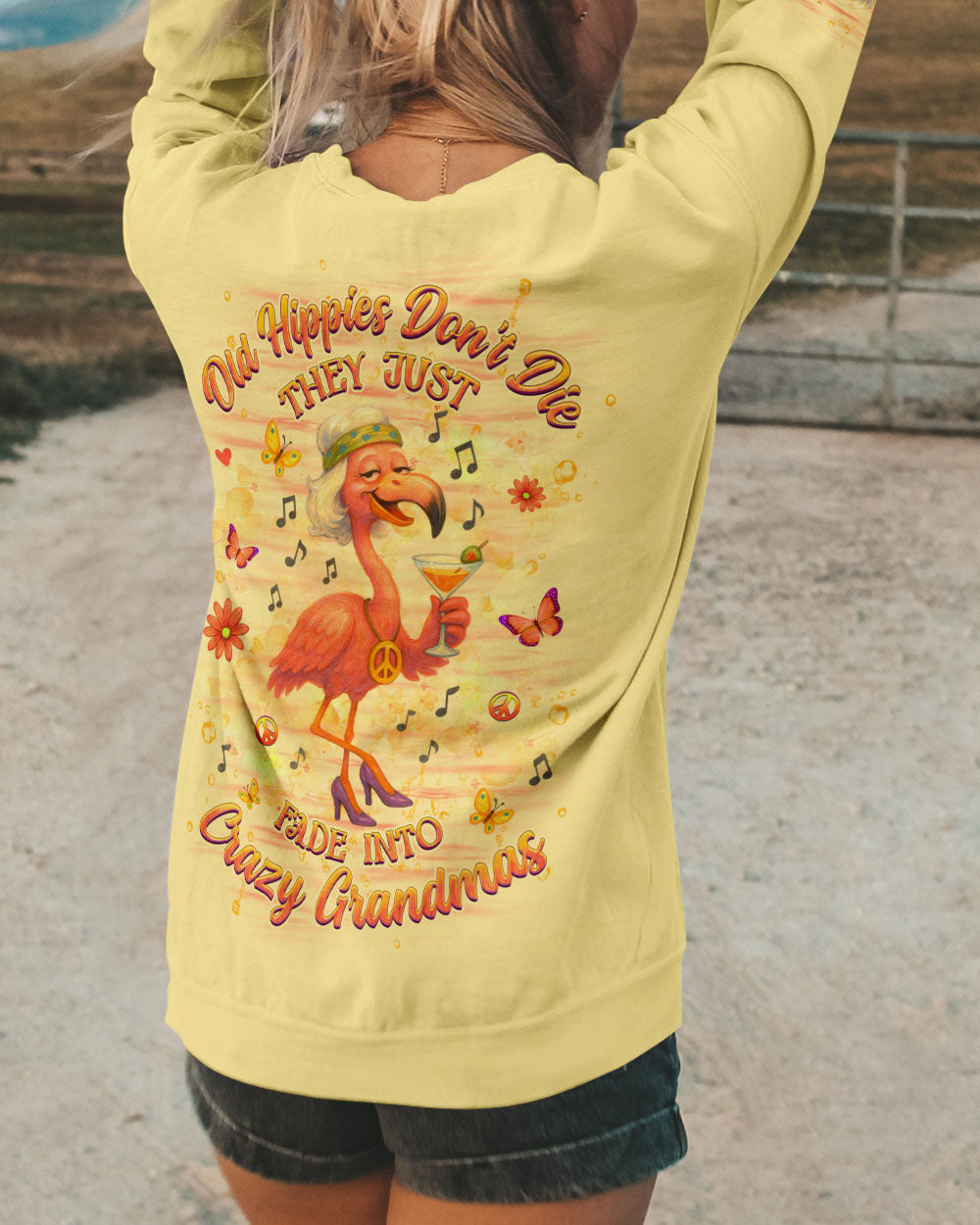 OLD HIPPIES DON'T DIE HIPPIE GRANDMAS FLAMINGO ALL OVER PRINT - YHHG2804252