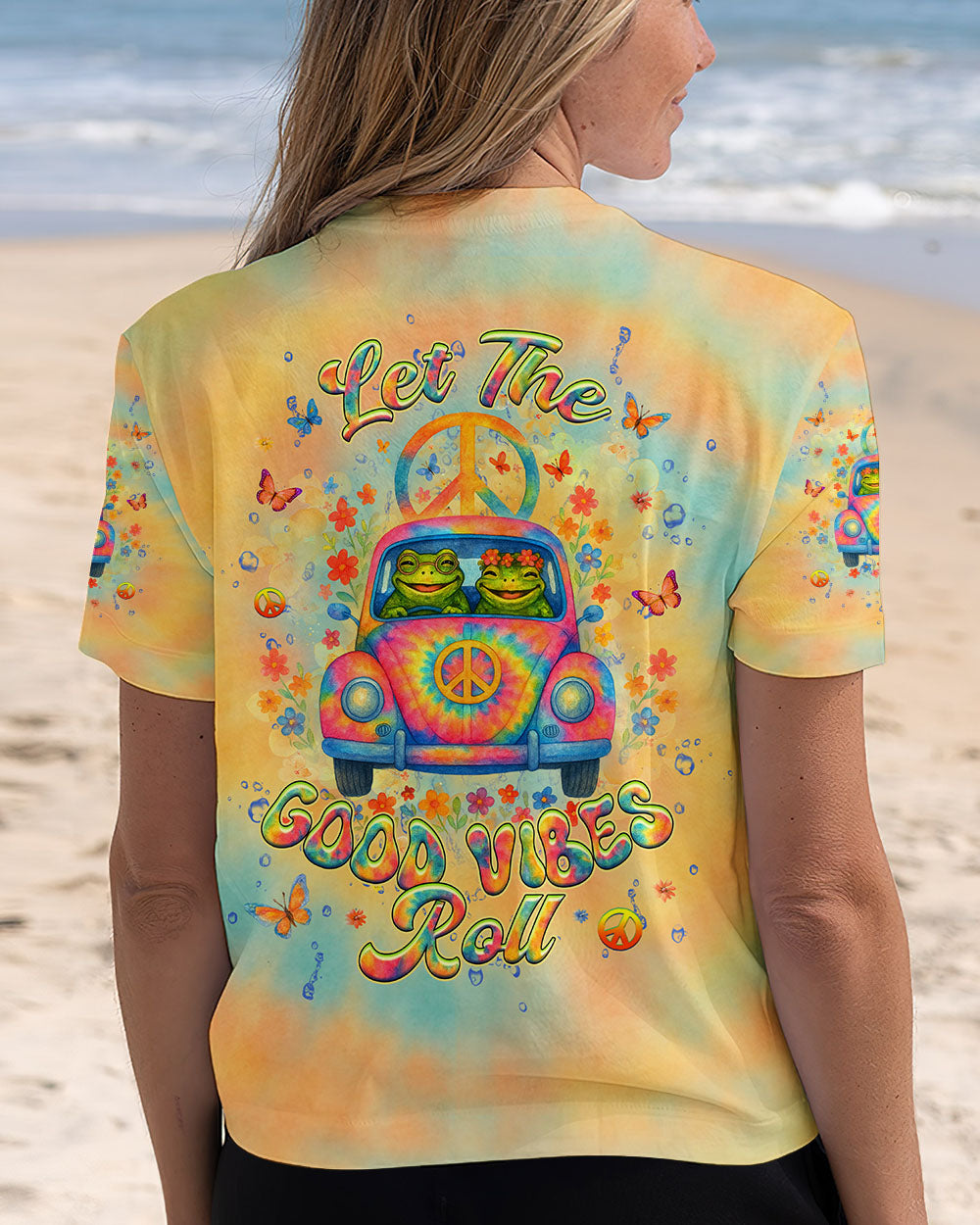 LET GOOD VIBES ROLL TIE DYE  FROG ALL OVER PRINT - YHHG2904253