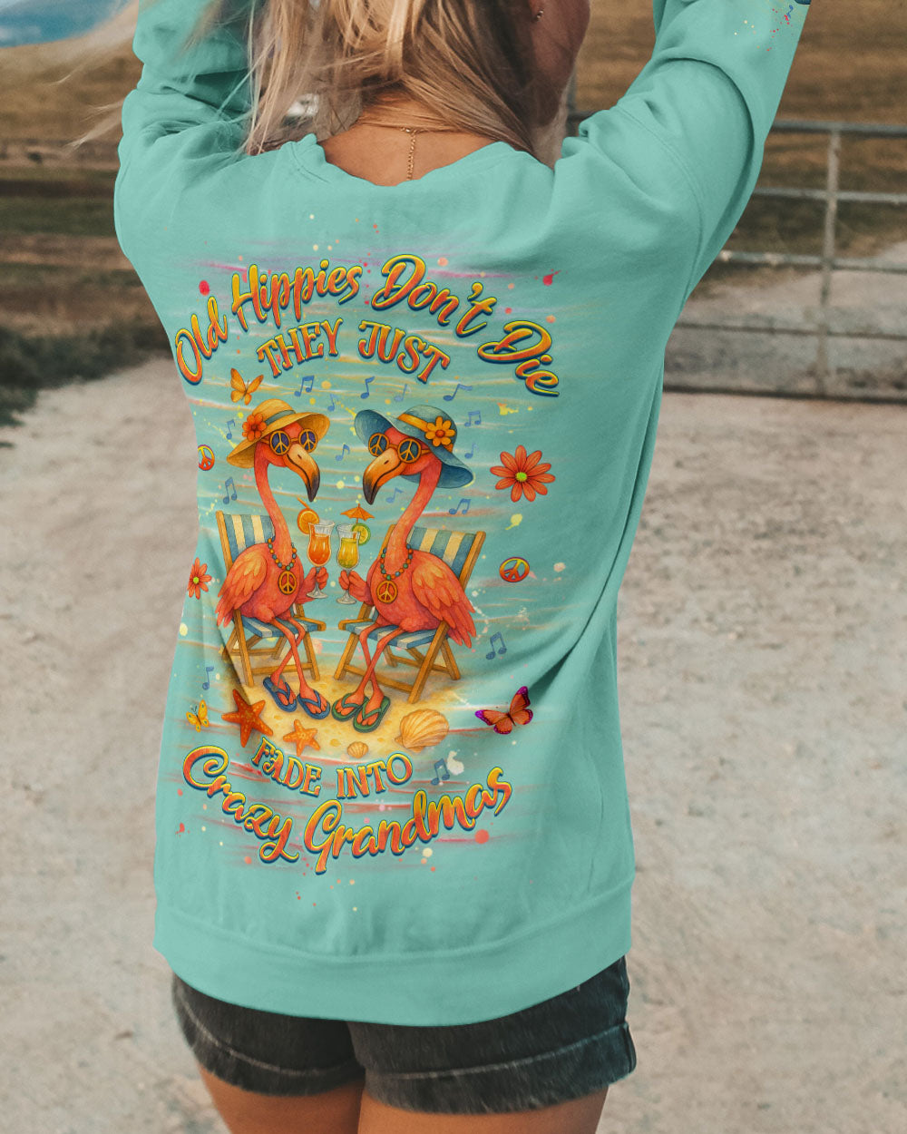 OLD HIPPIES DON'T DIE HIPPIE GRANDMAS FLAMINGO ALL OVER PRINT - YHHG3005251
