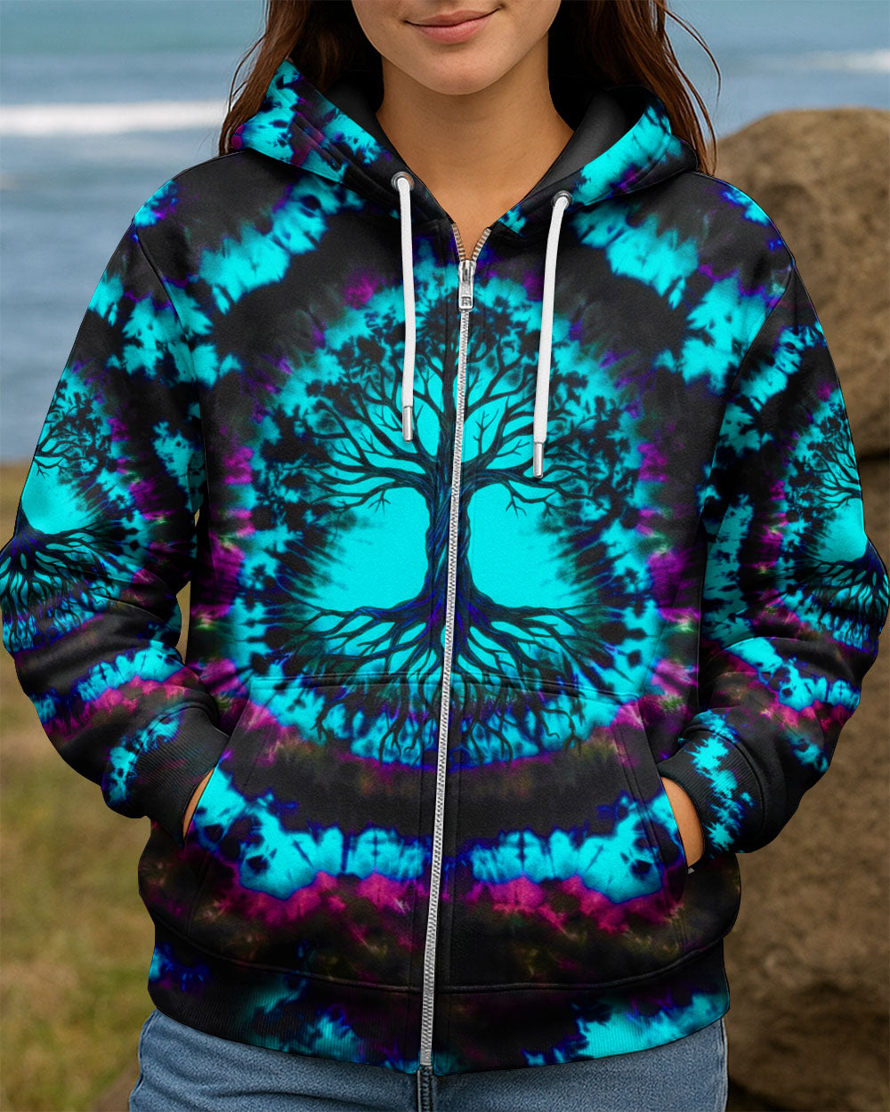 NEON TEAL SWIRL TREE OF LIFE ALL OVER PRINT - YHHN0202262