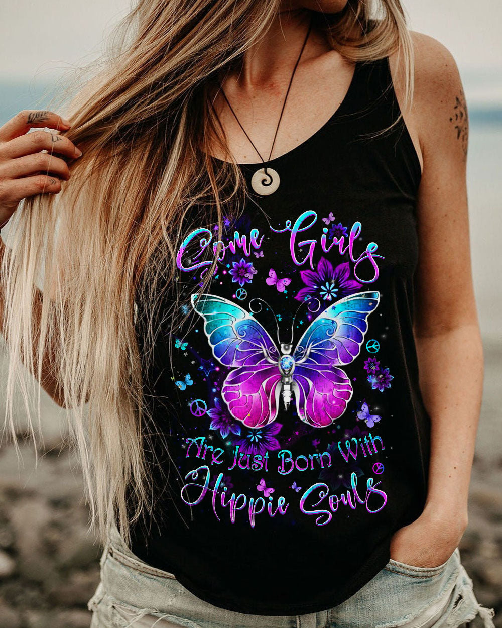 SOME GIRLS ARE JUST BORN WITH HIPPIE SOULS BUTTERFLY ALL OVER PRINT - YHHN1001241