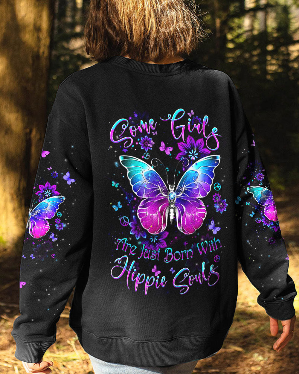 SOME GIRLS ARE JUST BORN WITH HIPPIE SOULS BUTTERFLY ALL OVER PRINT - YHHN1001241