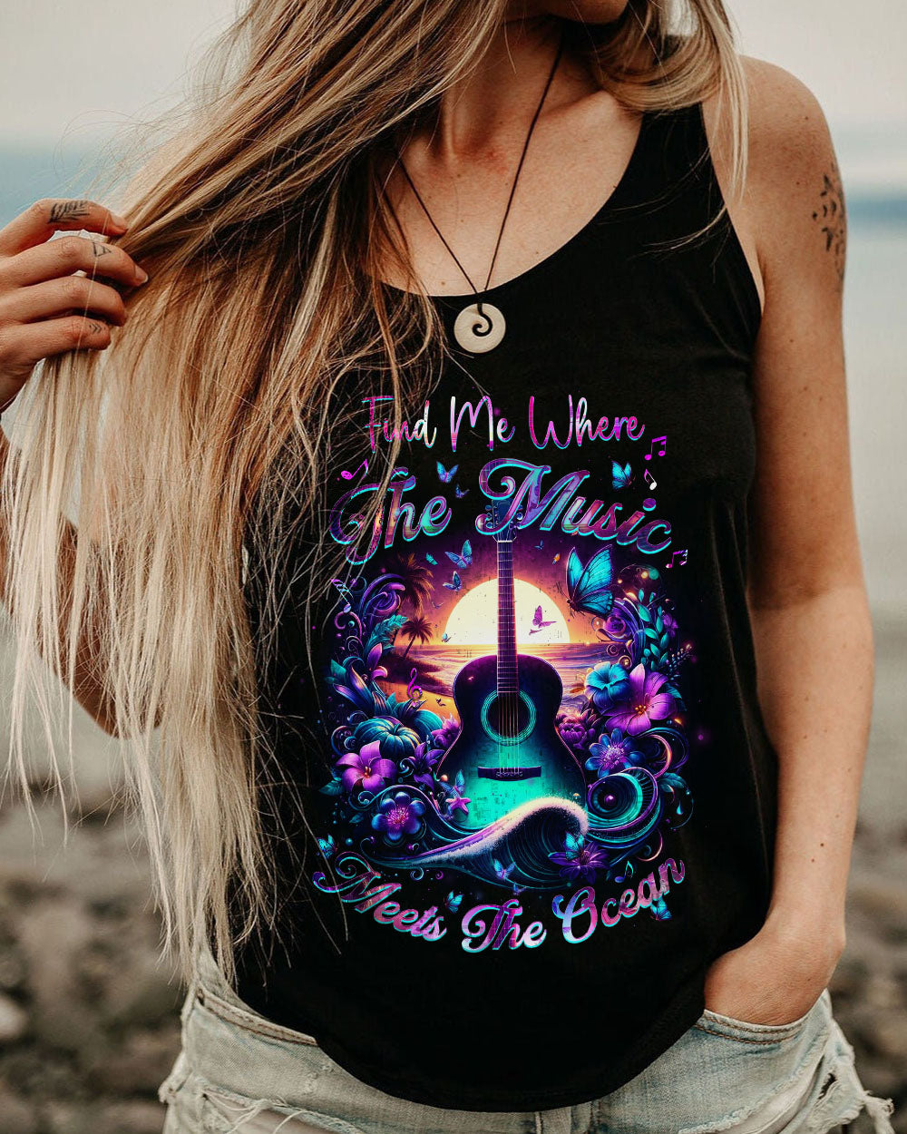 FIND ME WHERE THE MUSIC MEETS THE OCEAN GUITAR ALL OVER PRINT - YHHN1207231