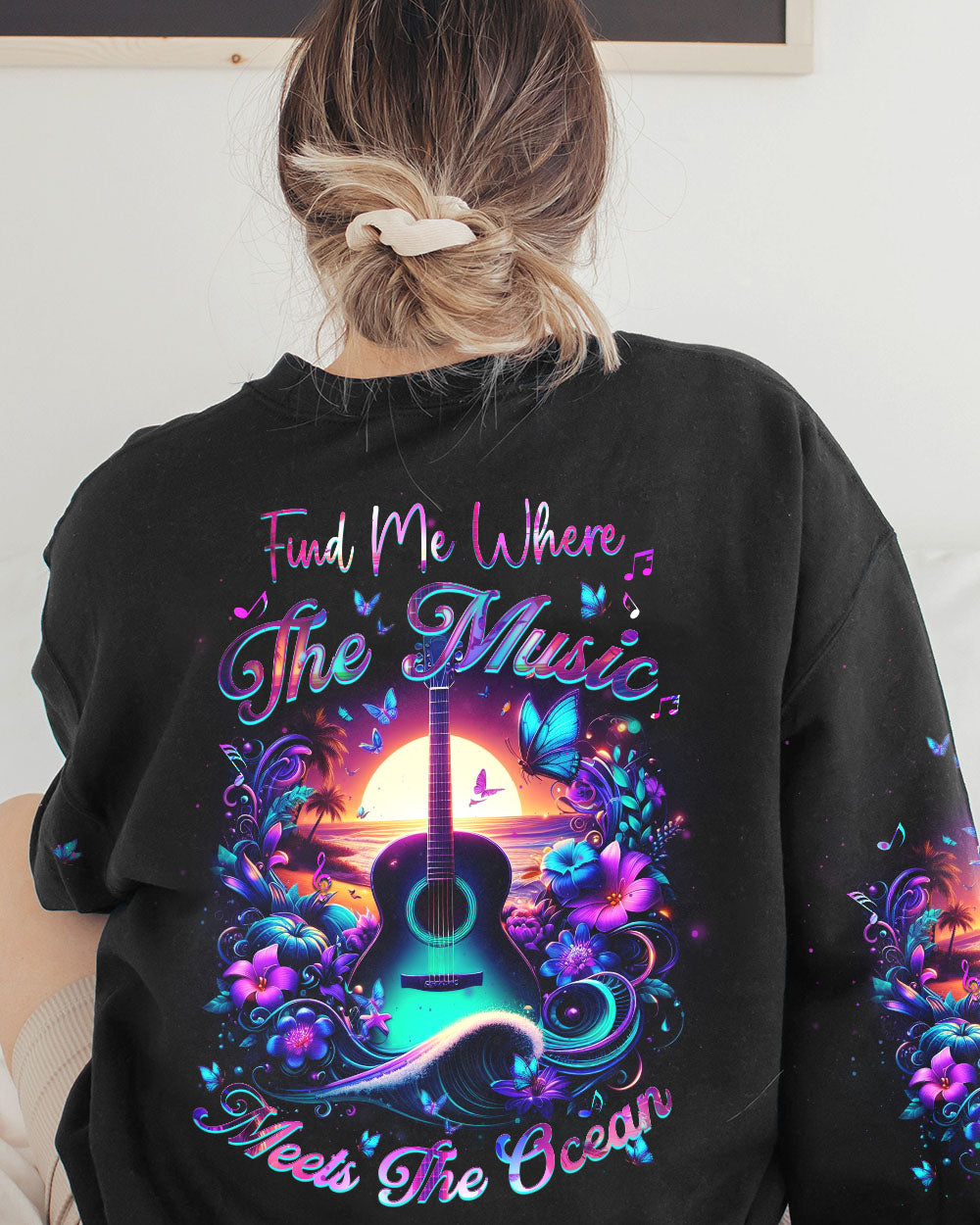 FIND ME WHERE THE MUSIC MEETS THE OCEAN GUITAR ALL OVER PRINT - YHHN1207231