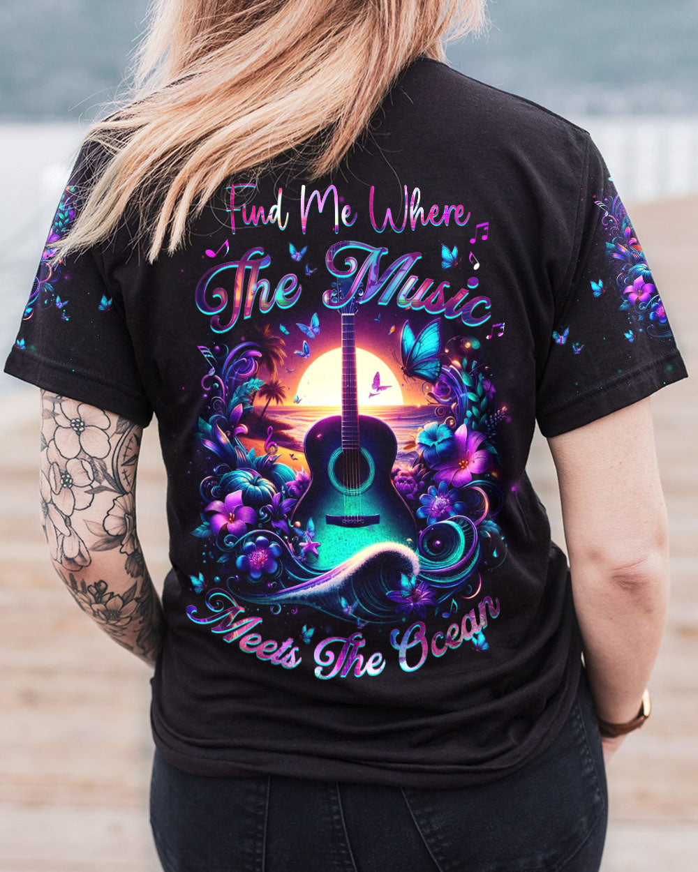 FIND ME WHERE THE MUSIC MEETS THE OCEAN GUITAR ALL OVER PRINT - YHHN1207231