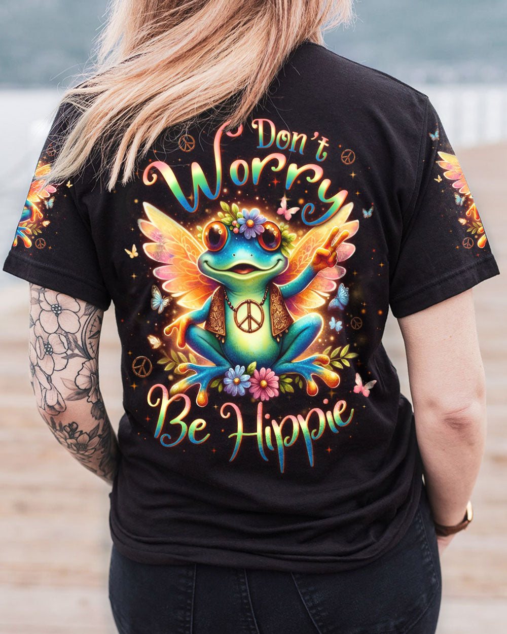 DON'T WORRY BE HIPPIE FROG ALL OVER PRINT - YHLN0512231
