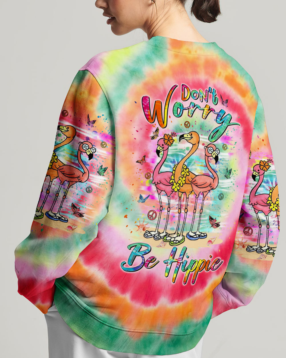 DON'T WORRY BE HIPPIE FLAMINGO ALL OVER PRINT - YHLN1007232