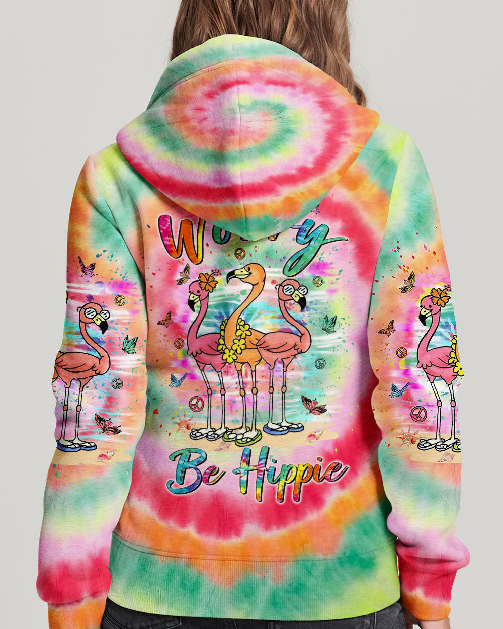 DON'T WORRY BE HIPPIE FLAMINGO ALL OVER PRINT - YHLN1007232