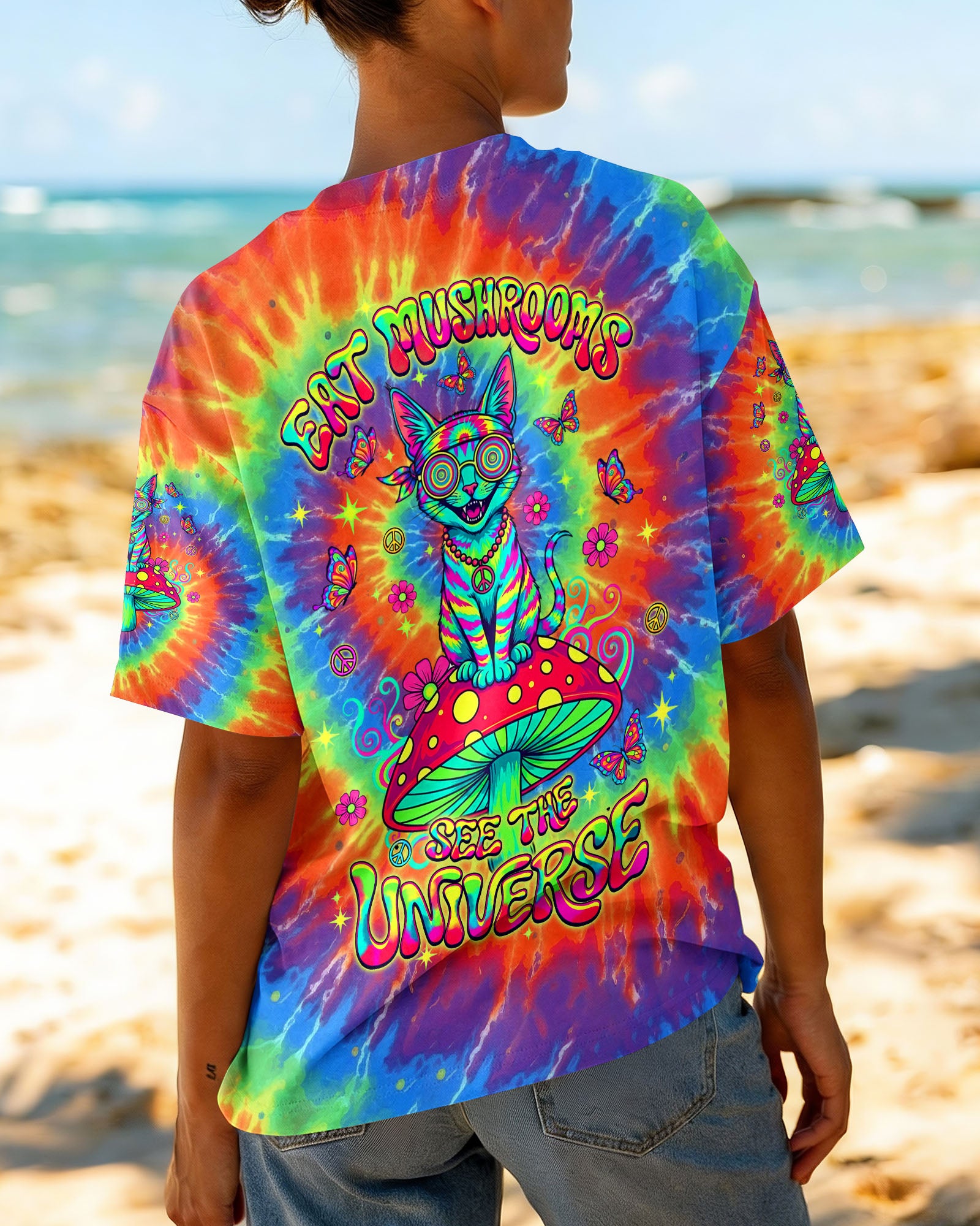 EAT MUSHROOMS SEE THE UNIVERSE HIPPIE CAT ALL OVER PRINT - YHLT1002261