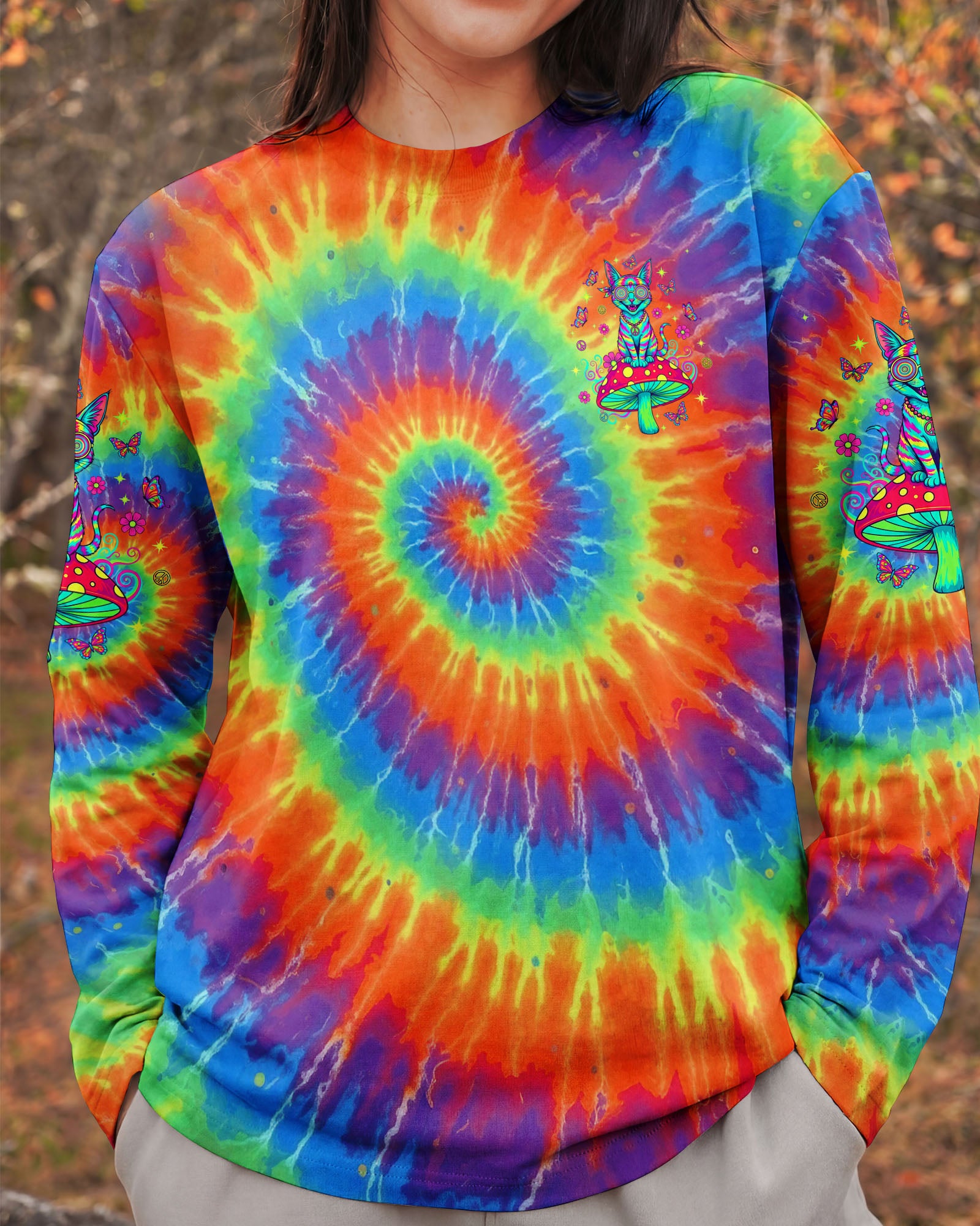 EAT MUSHROOMS SEE THE UNIVERSE HIPPIE CAT ALL OVER PRINT - YHLT1002261
