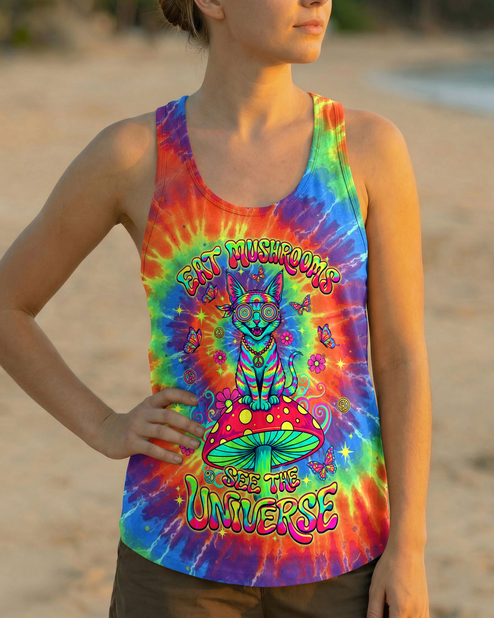 EAT MUSHROOMS SEE THE UNIVERSE HIPPIE CAT ALL OVER PRINT - YHLT1002261