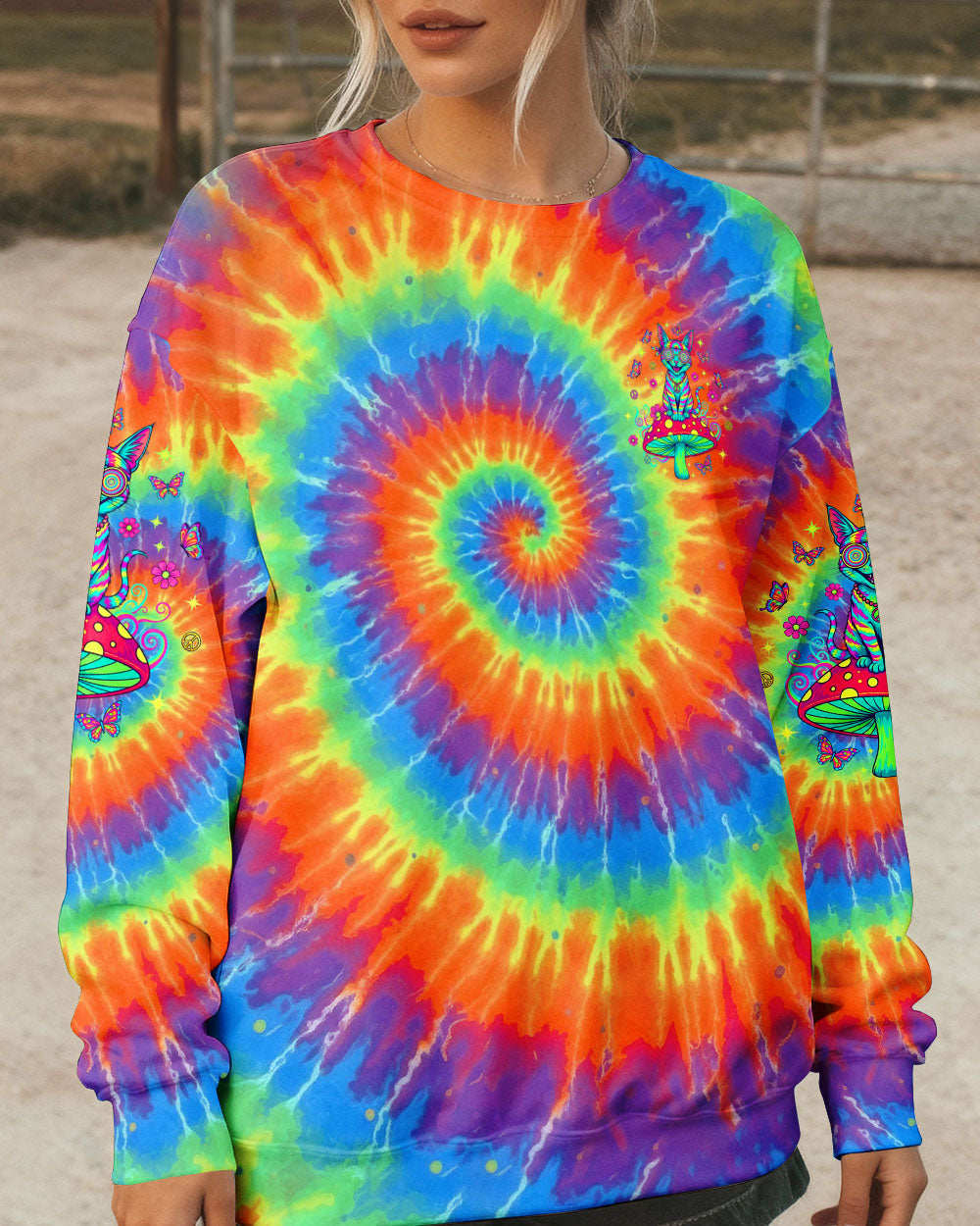 EAT MUSHROOMS SEE THE UNIVERSE HIPPIE CAT ALL OVER PRINT - YHLT1002261
