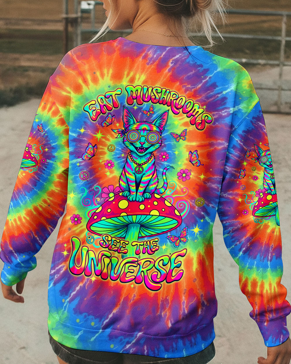 EAT MUSHROOMS SEE THE UNIVERSE HIPPIE CAT ALL OVER PRINT - YHLT1002261