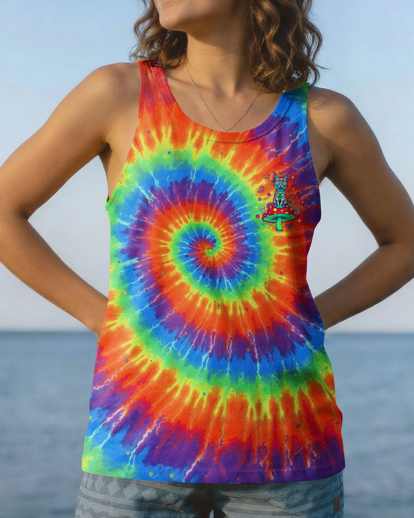EAT MUSHROOMS SEE THE UNIVERSE HIPPIE CAT ALL OVER PRINT - YHLT1002261