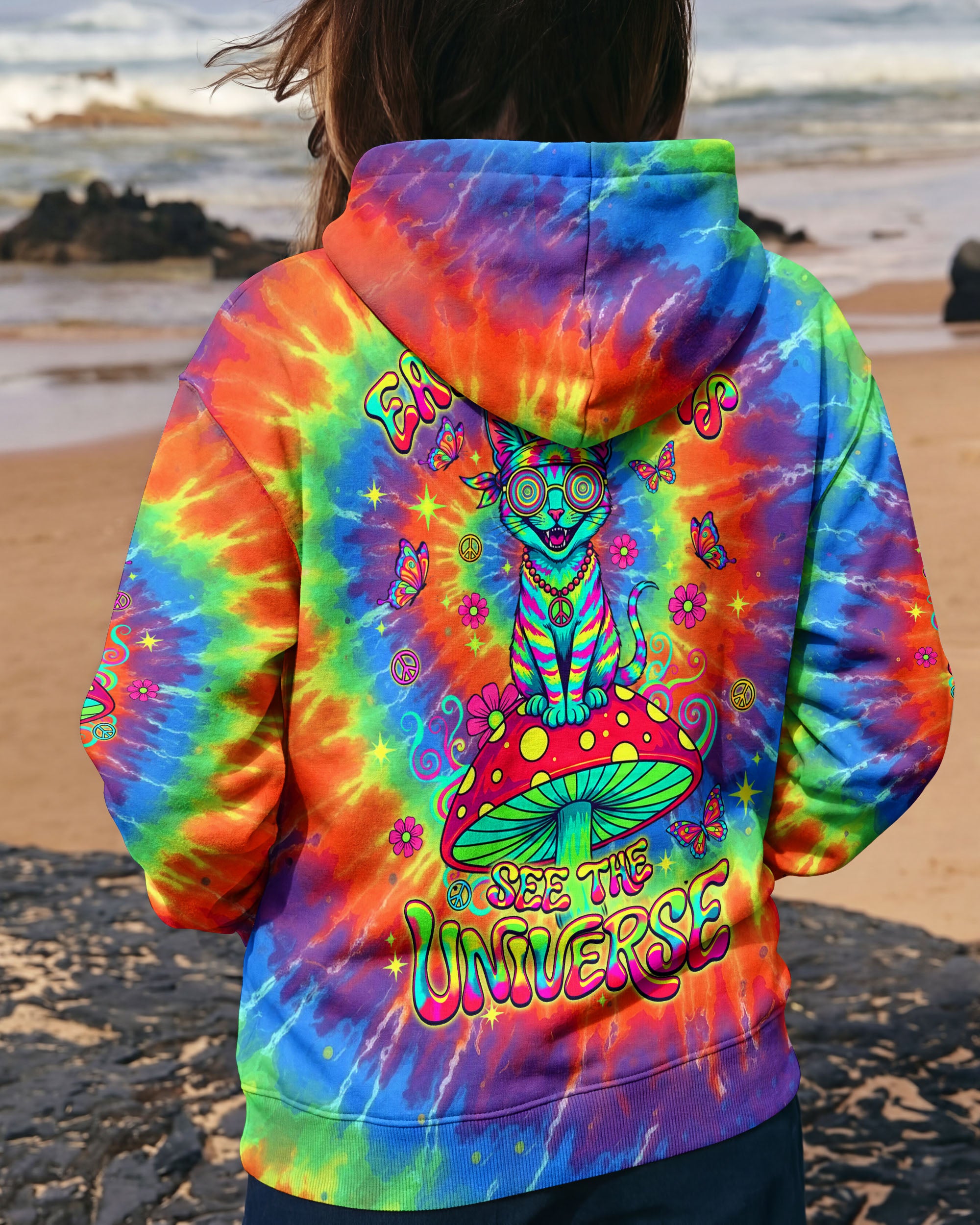 EAT MUSHROOMS SEE THE UNIVERSE HIPPIE CAT ALL OVER PRINT - YHLT1002261