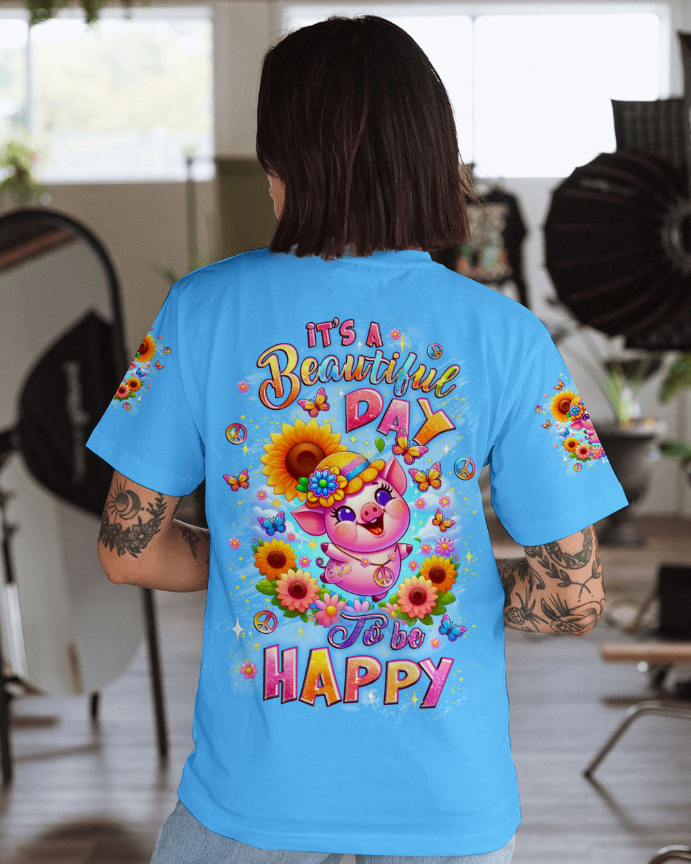 IT'S A BEAUTIFUL DAY TO BE HAPPY PIG ALL OVER PRINT - YHLT1908252