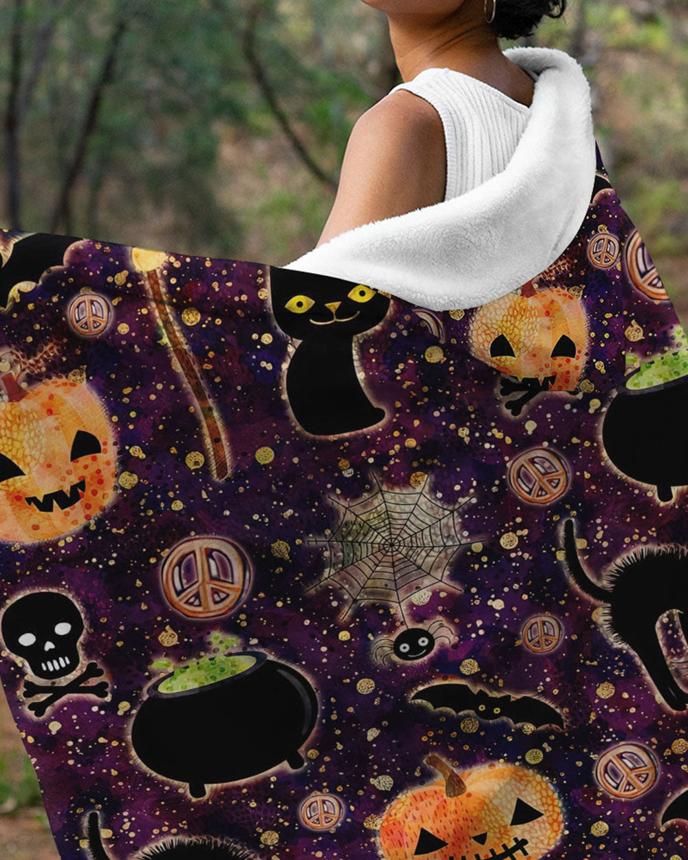 HALLOWEEN PATTERN SHERPA BLANKET HOODIE - TLNZ2408233