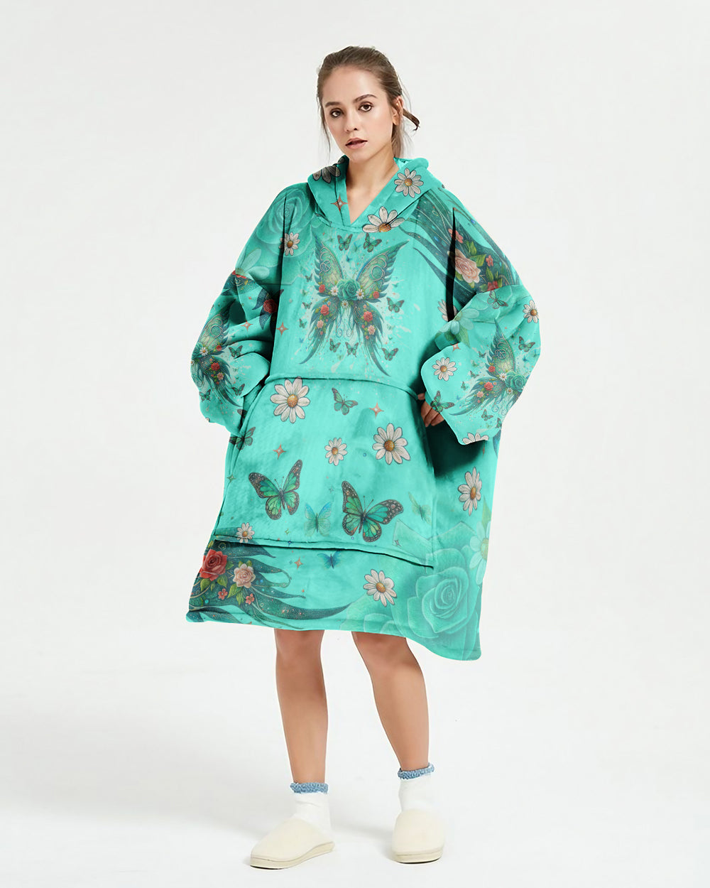 I BELIEVE THERE ARE ANGELS AMONG US WINGS SHERPA BLANKET HOODIE - TLNO1811241