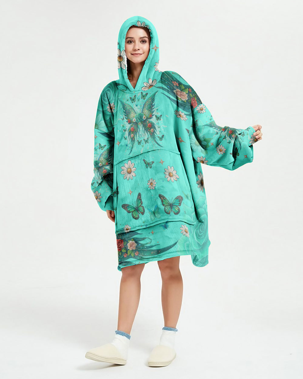 I BELIEVE THERE ARE ANGELS AMONG US WINGS SHERPA BLANKET HOODIE - TLNO1811241