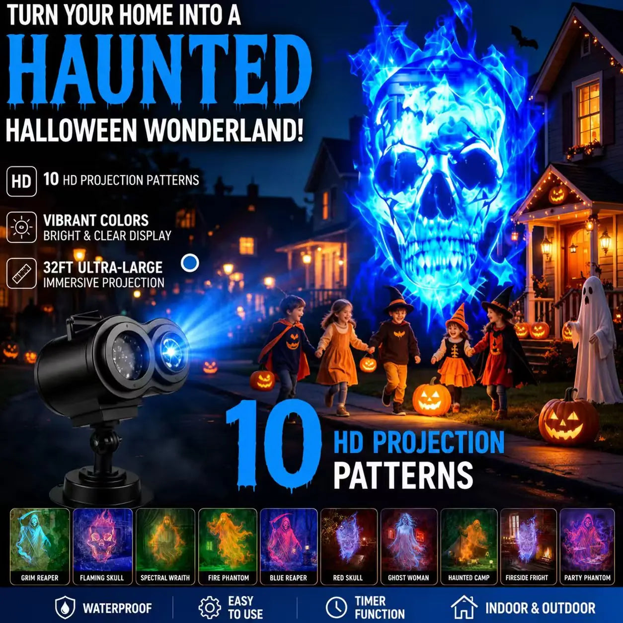 🎃 50% OFF Today – 32FT HD Halloween Projector with 10 Spooky Scenes, Remote & Timer