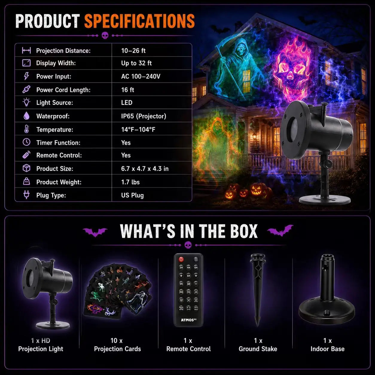 🎃 50% OFF Today – 32FT HD Halloween Projector with 10 Spooky Scenes, Remote & Timer