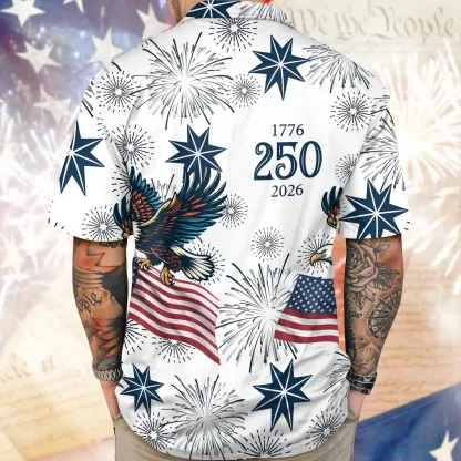 America 250 Hawaiian Shirt 1776-2026, USA 250th Anniversary Shirt, Patriotic Eagle Fireworks Shirt, Independence Day 2026 Outfit