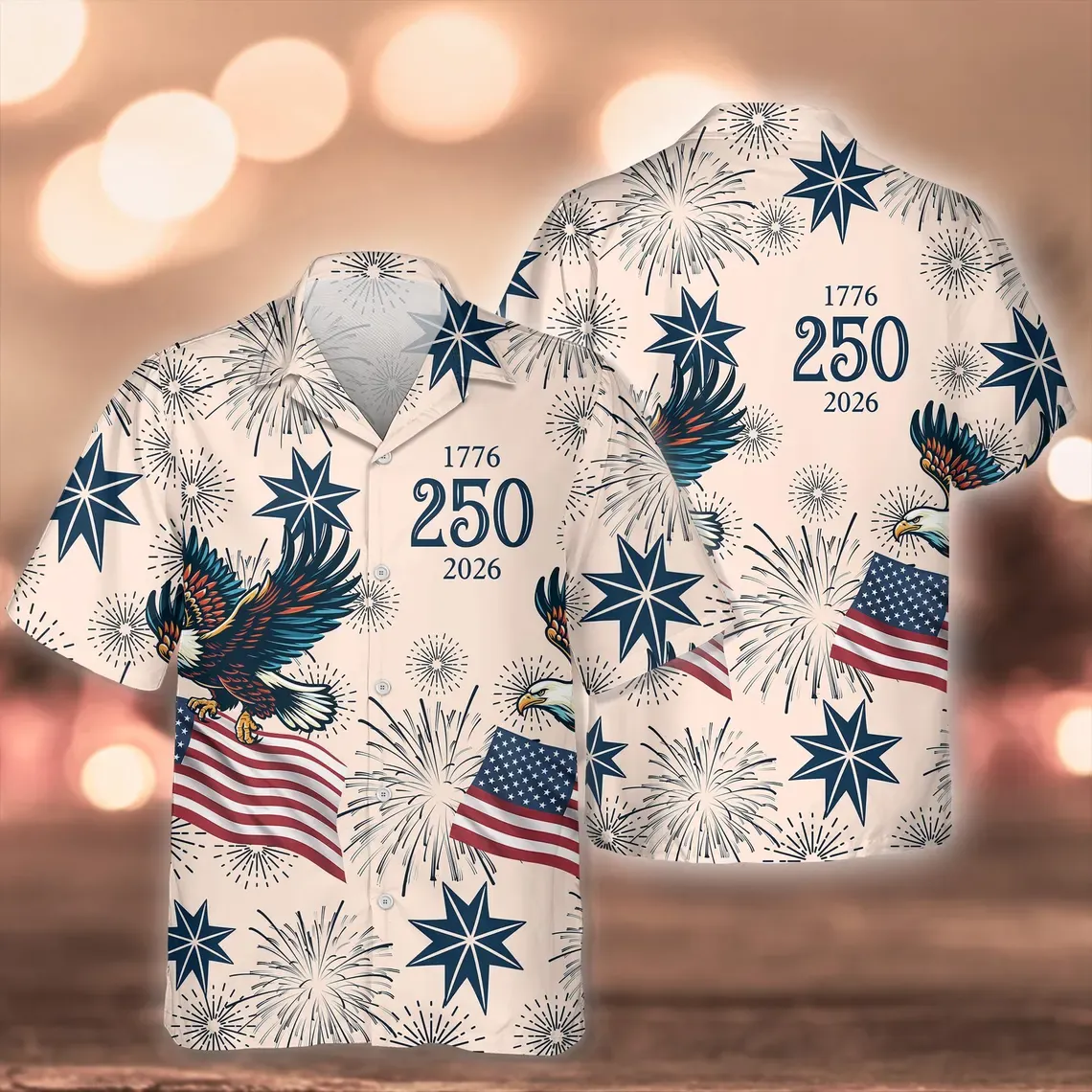 America 250 Hawaiian Shirt 1776-2026, USA 250th Anniversary Shirt, Patriotic Eagle Fireworks Shirt, Independence Day 2026 Outfit