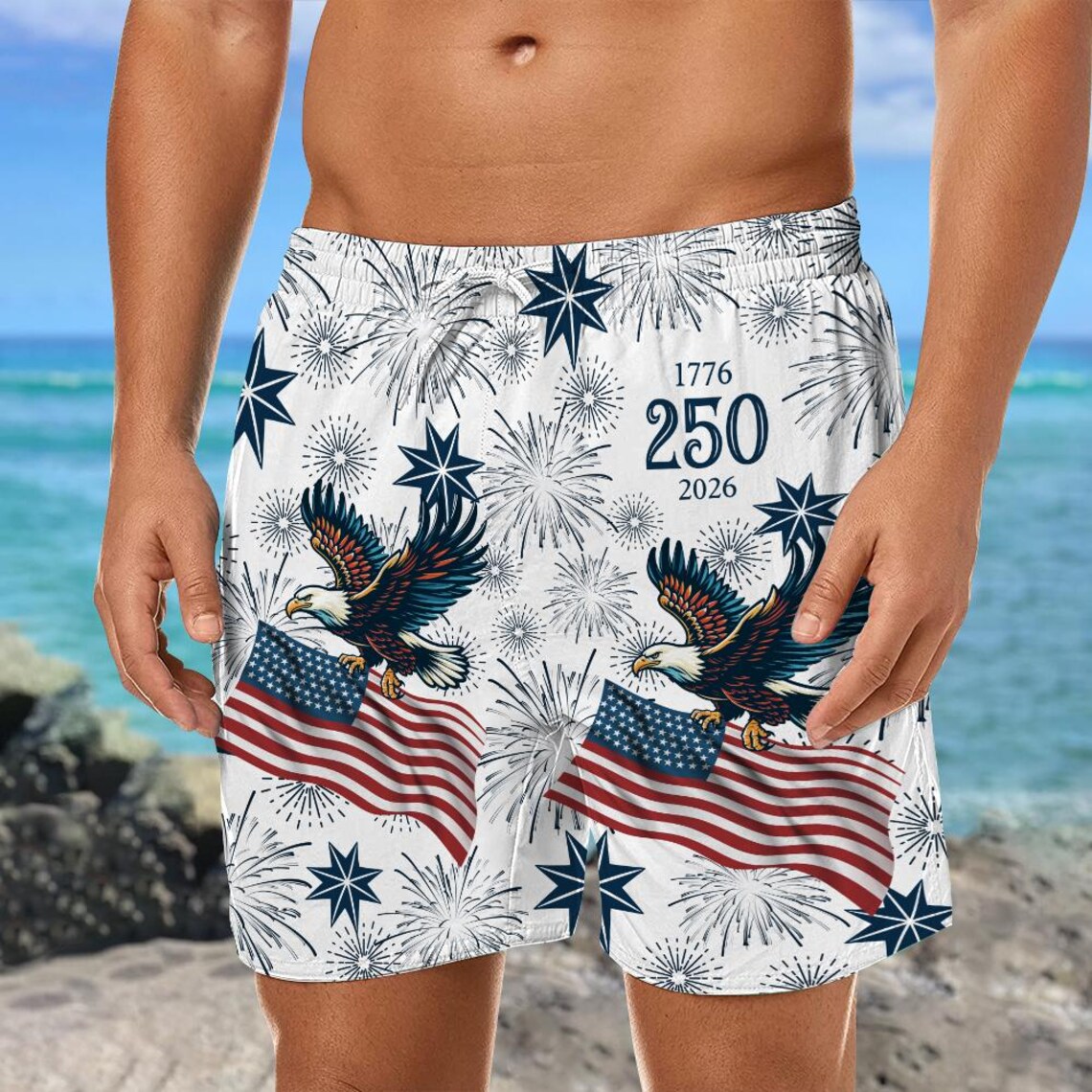 USA 250th Anniversary Eagle Fireworks Men's Swim Trunks