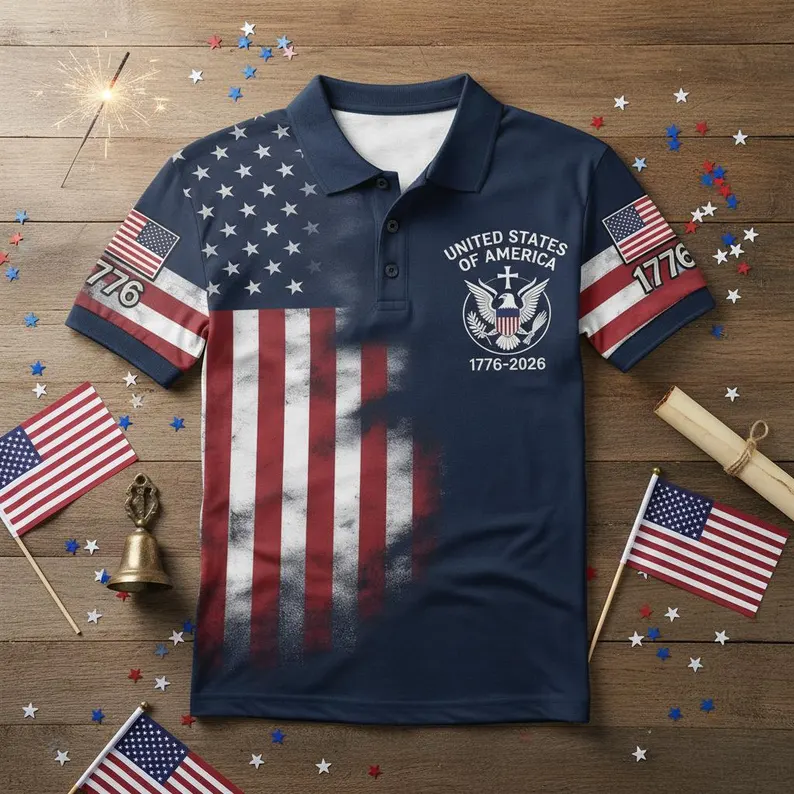 250TH Years Flag Polo Shirt, USA 1776-2026 Patriotic Polo, United States Eagle Shirt, American Flag Polo Shirt, Independence Anniversary