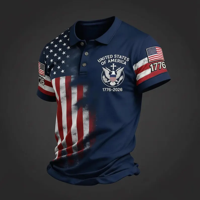 250TH Years Flag Polo Shirt, USA 1776-2026 Patriotic Polo, United States Eagle Shirt, American Flag Polo Shirt, Independence Anniversary