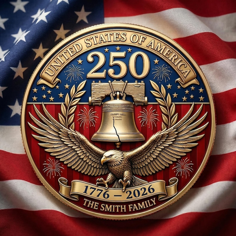 1776-2026 250th Anniversary U.S.A. Commemorative Challenge Coin - Patriotic Hobo Nickel