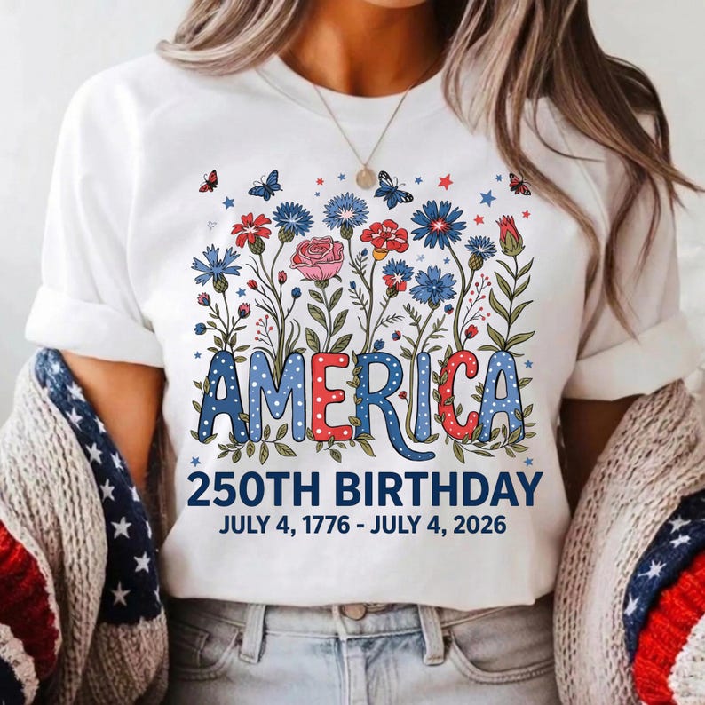 Flower USA Shirt - 250th Anniversary T-Shirt - 4th of July Patriotic Gift