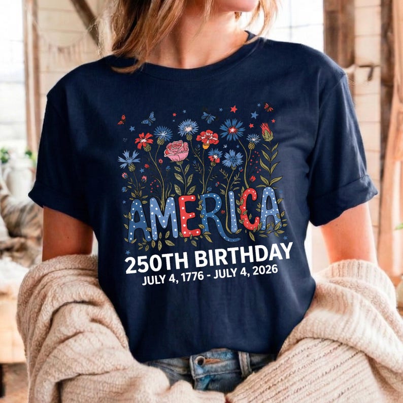 Flower USA Shirt - 250th Anniversary T-Shirt - 4th of July Patriotic Gift
