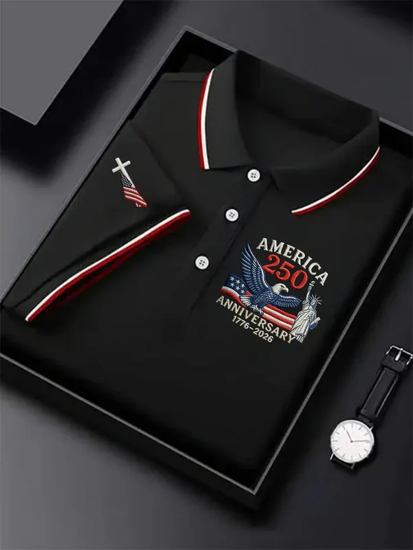  Men's USA 250th Anniversary Golf Polo Shirt | Patriotic Eagle Embroidered Performance Polo
