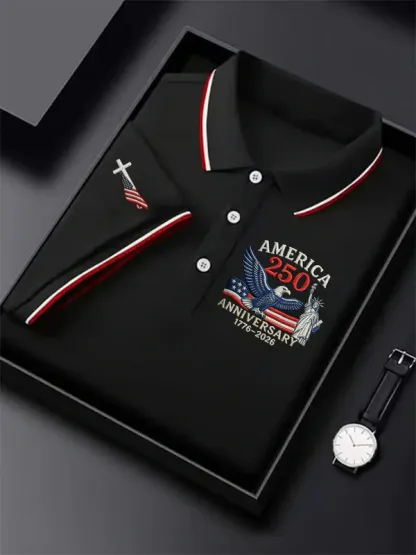  Men's USA 250th Anniversary Golf Polo Shirt | Patriotic Eagle Embroidered Performance Polo