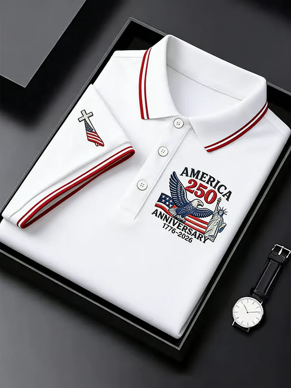 Men's USA 250th Anniversary Golf Polo Shirt | Patriotic Eagle Embroidered Performance Polo