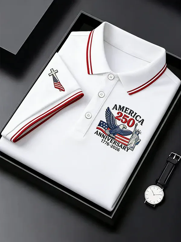  Men's USA 250th Anniversary Golf Polo Shirt | Patriotic Eagle Embroidered Performance Polo