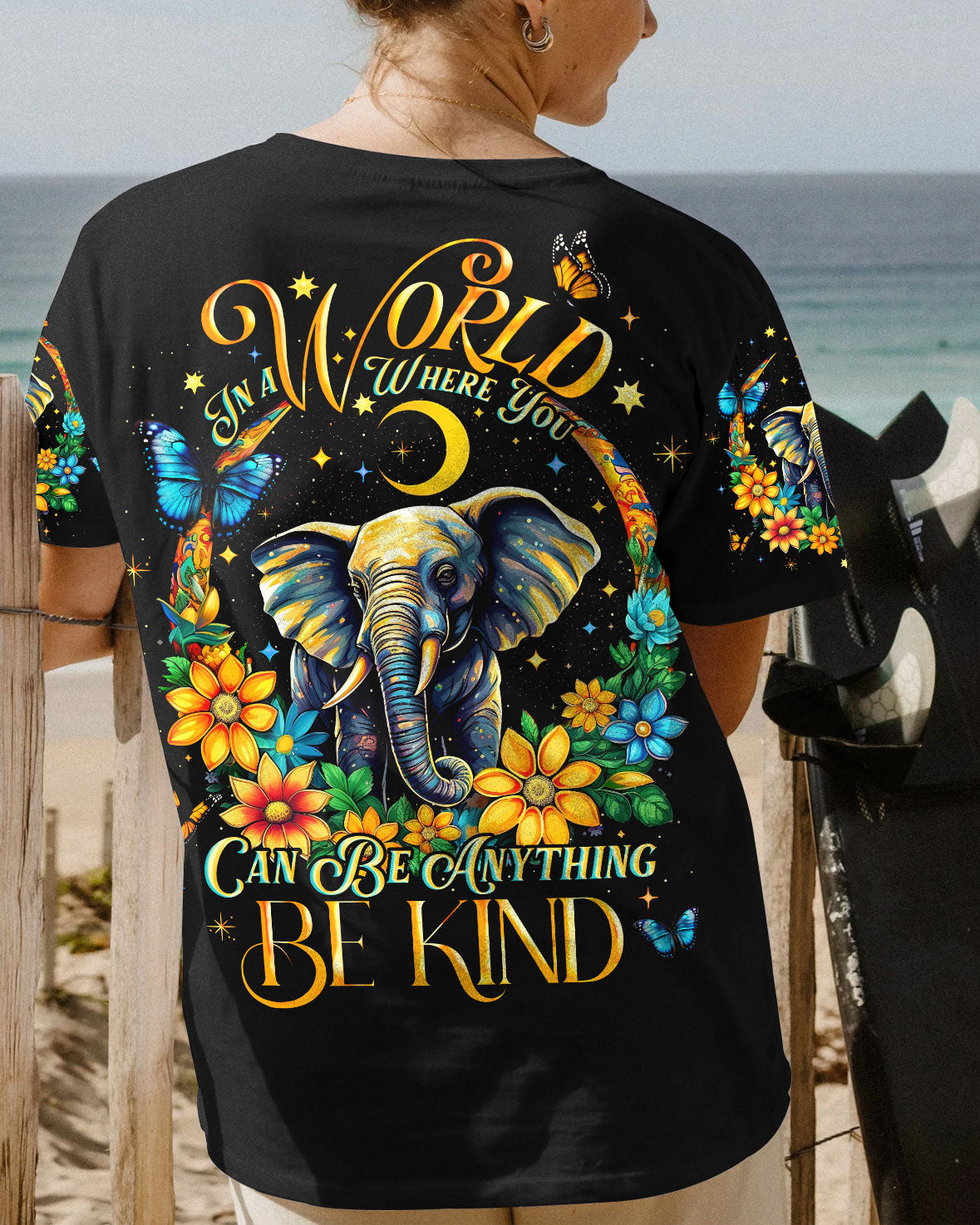 BE KIND ELEPHANT CRESCENT MOON ALL OVER PRINT - TLNO2905232
