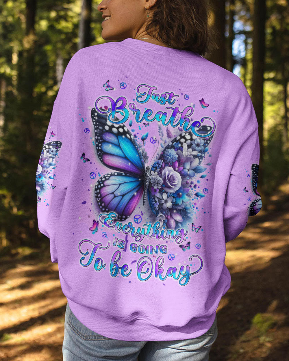 JUST BREATHE BUTTERFLY FLOWER ALL OVER PRINT - TLPQ1604241