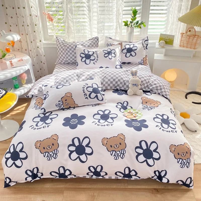 Blue Checked Bear Orange Dog Bedding Sets