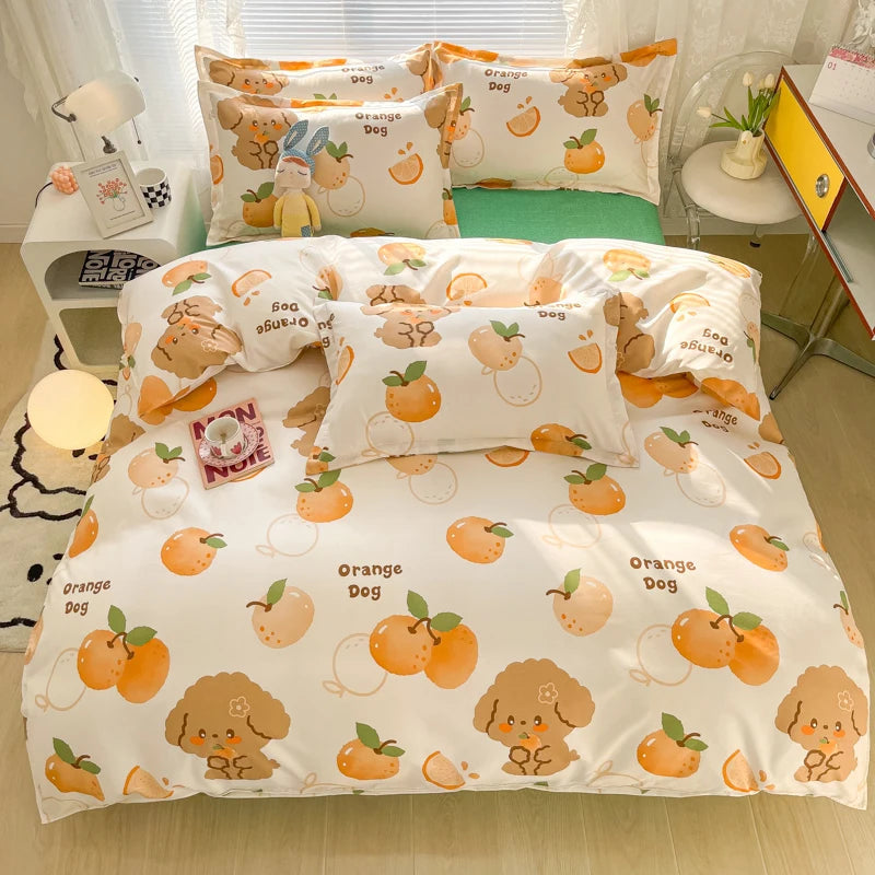 Blue Checked Bear Orange Dog Bedding Sets