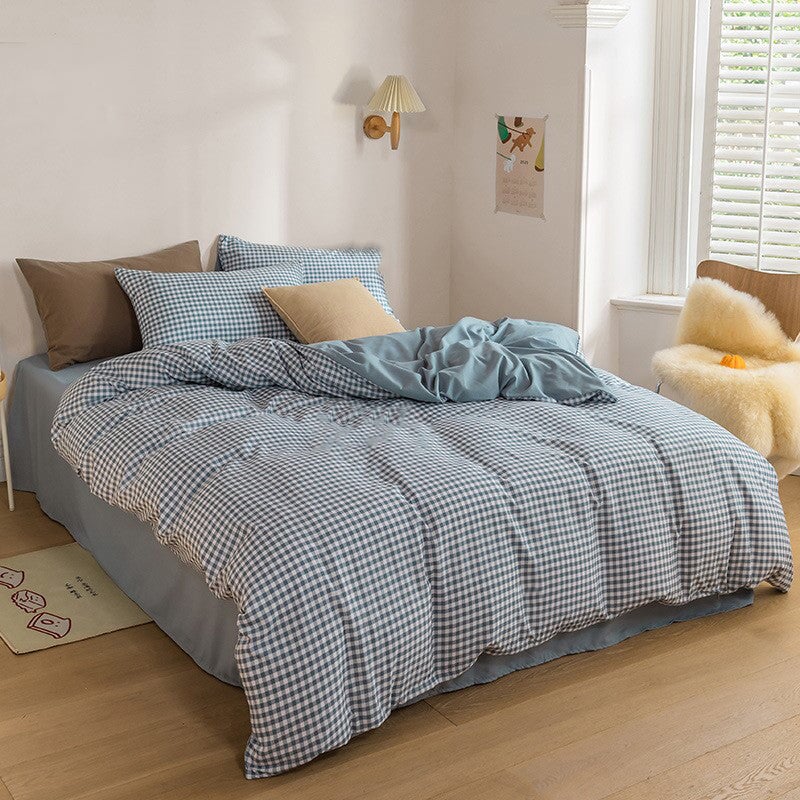 Brown Blue Mustard Mini Checked Bedding Set