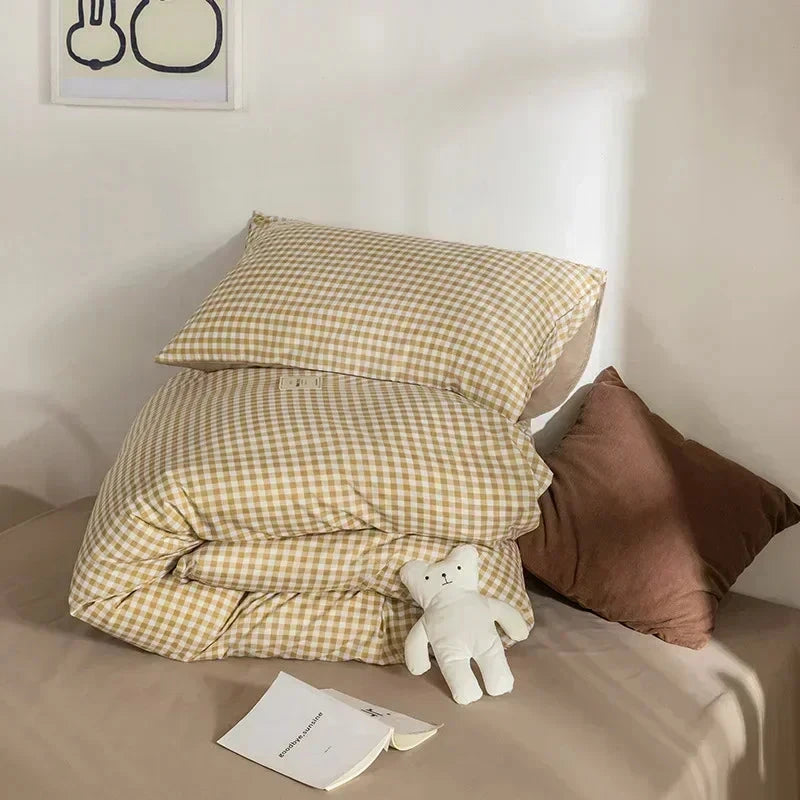 Brown Blue Mustard Mini Checked Bedding Set