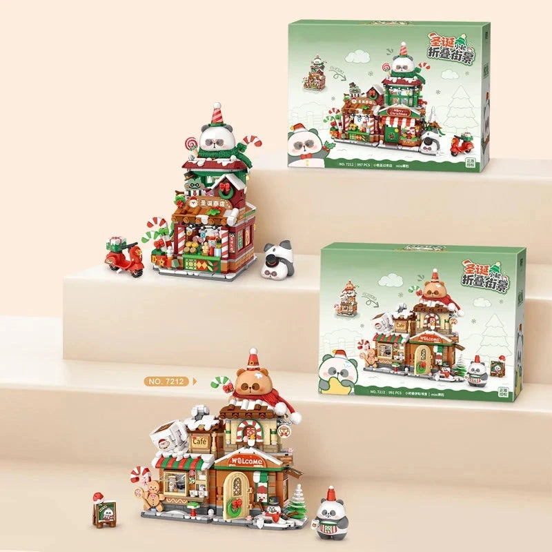 Christmas Foldable Panda Shops Micro Building Sets